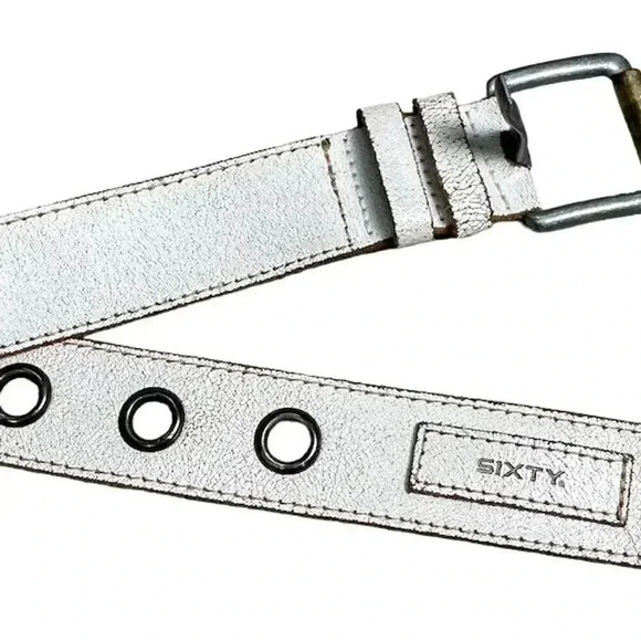 Sixty Unisex White Leather Belt with Grommet Detail Size 32 - Picture 1 of 7